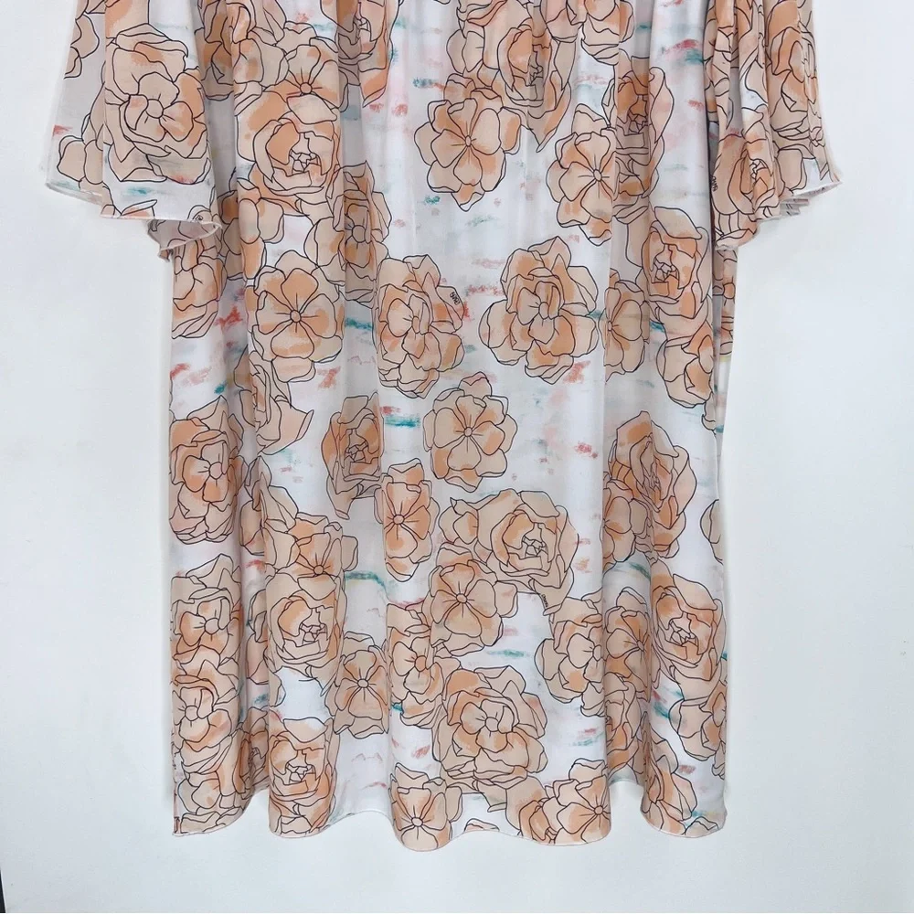 DYVNA Silk Watercolor Floral Print Short Sleeve Shift Dress Size 12 Dainty Flowy - Picture 9 of 16